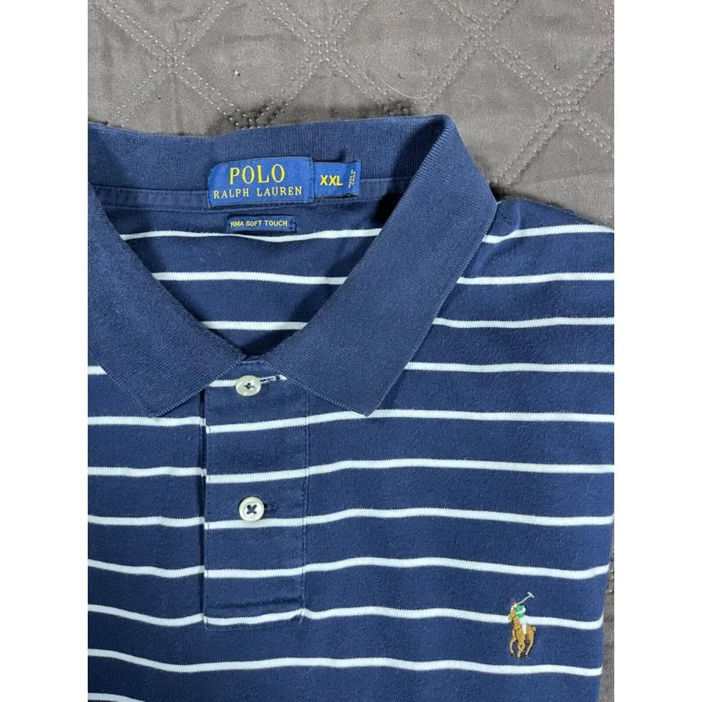 Polo Ralph Lauren Shirt Mens XXL Blue White Striped Short Sleeve Soft Cotton